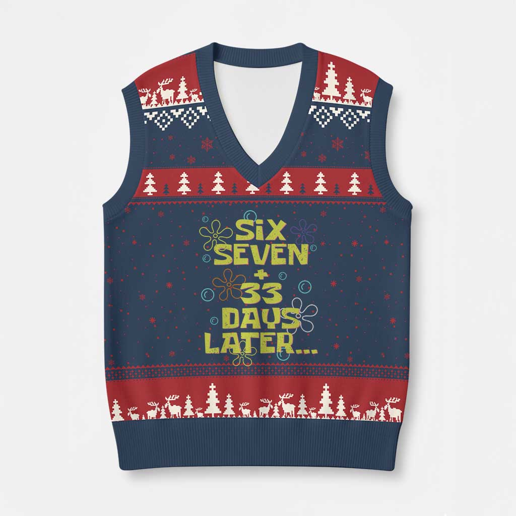 Funny 67 33 100 Days Of School V-Neck Knit Sweater Vest 100th Day Six Seven Days Later TS11 Navy Red Print Your Wear