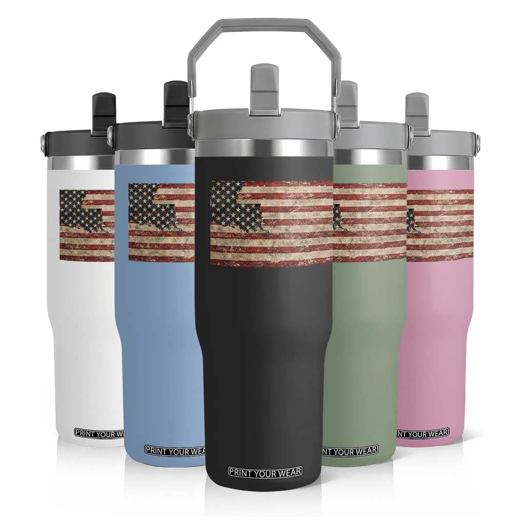 Louisiana Pride Vintage American Flag State Map Flip Straw Tumbler TS11 Print Your Wear