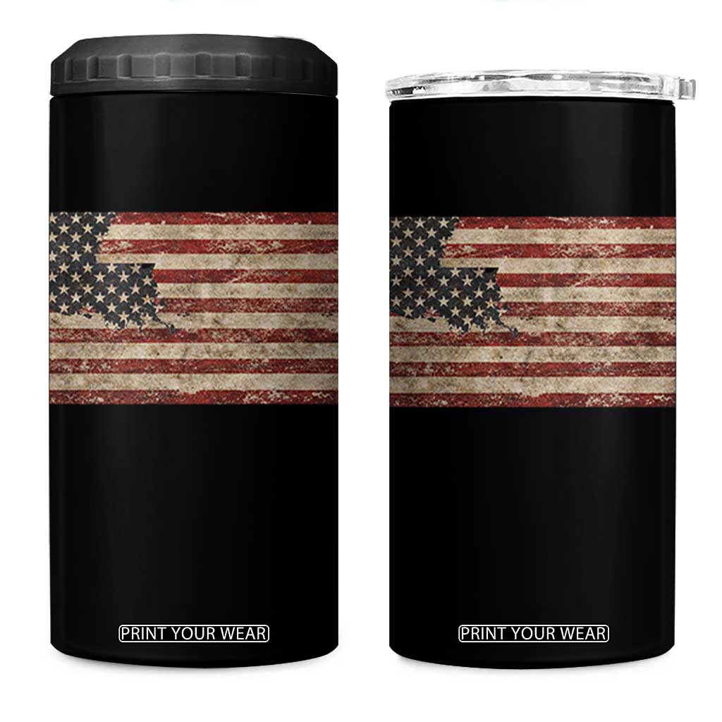Louisiana Pride Vintage American Flag State Map 4 in 1 Can Cooler Tumbler TS11 One Size: 16 oz Black Print Your Wear
