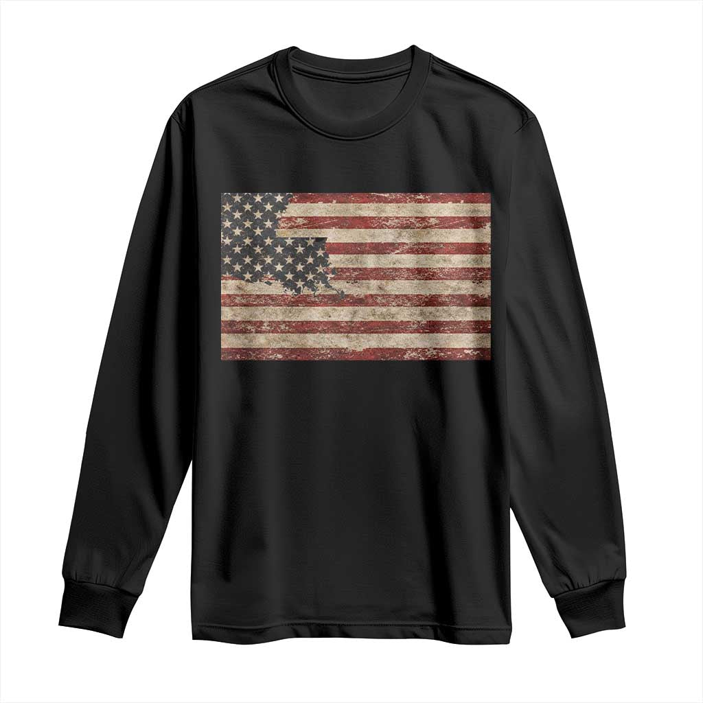 Louisiana Pride Vintage American Flag State Map Long Sleeve Shirt TS11 Black Print Your Wear