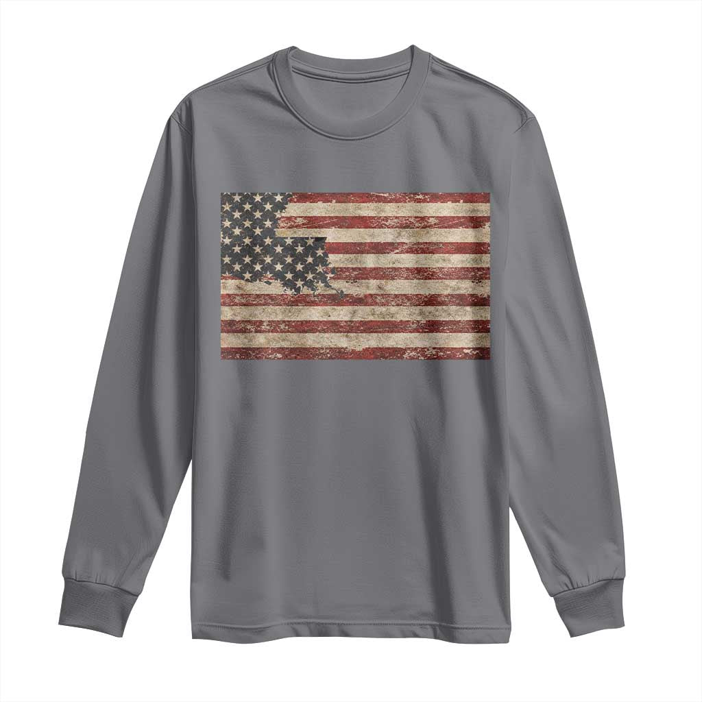 Louisiana Pride Vintage American Flag State Map Long Sleeve Shirt TS11 Charcoal Print Your Wear