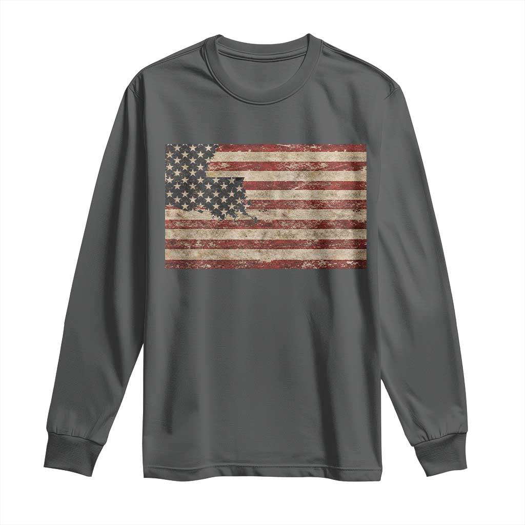 Louisiana Pride Vintage American Flag State Map Long Sleeve Shirt TS11 Dark Heather Print Your Wear