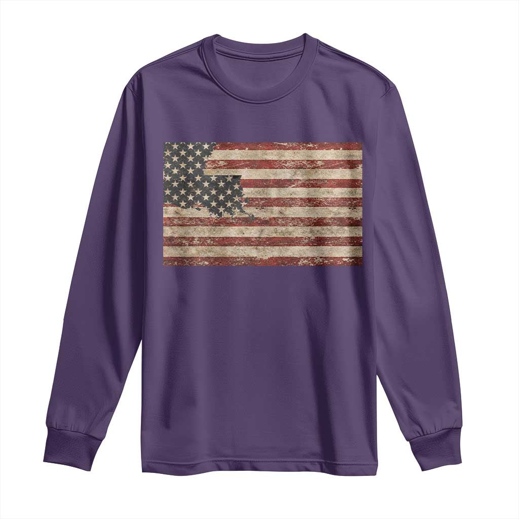 Louisiana Pride Vintage American Flag State Map Long Sleeve Shirt TS11 Purple Print Your Wear