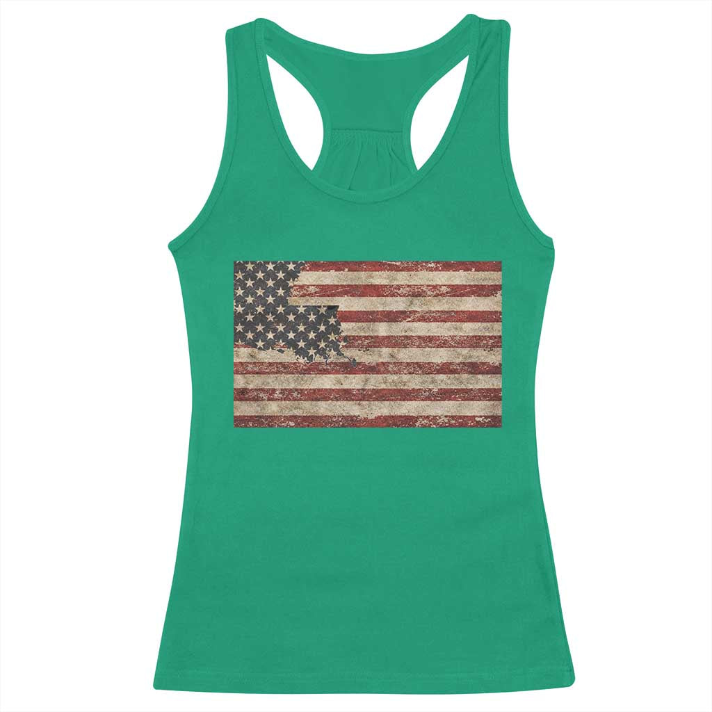 Louisiana Pride Vintage American Flag State Map Racerback Tank Top TS11 Irish Green Print Your Wear