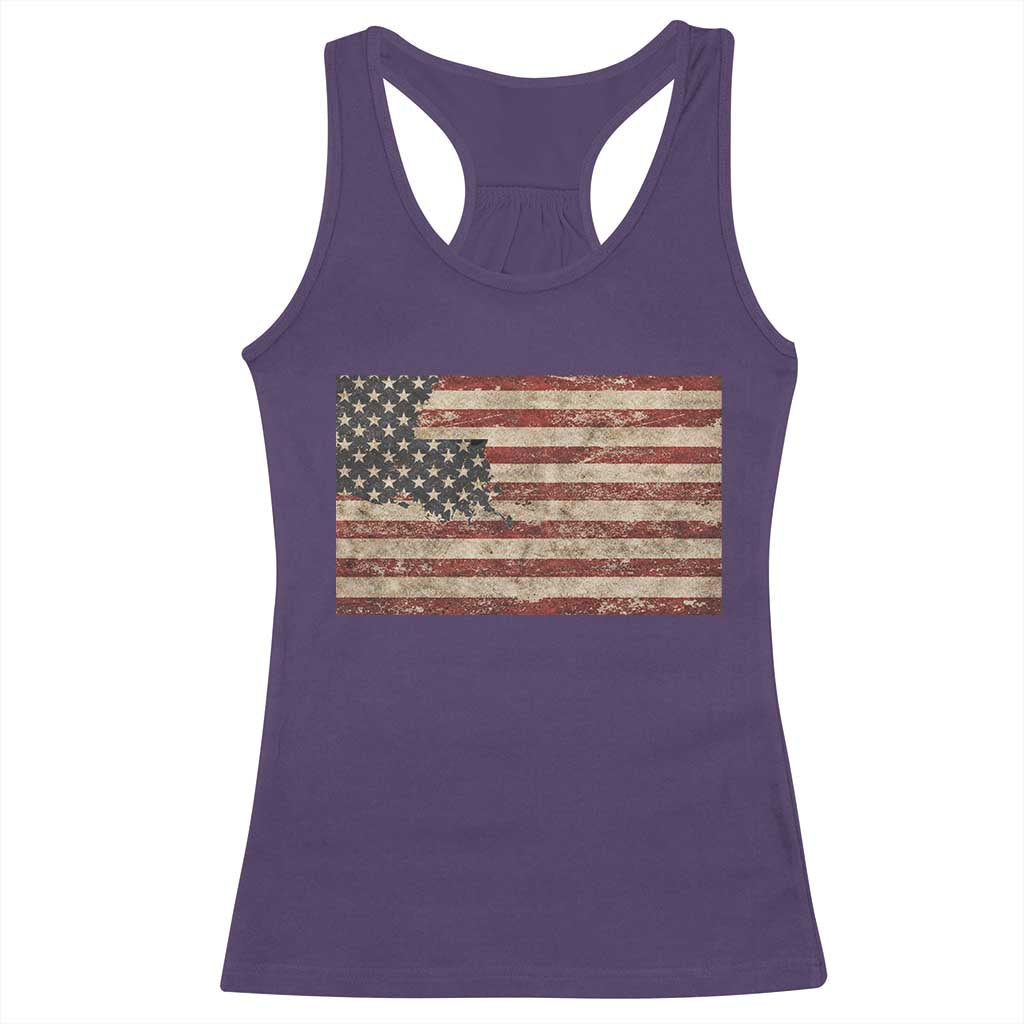 Louisiana Pride Vintage American Flag State Map Racerback Tank Top TS11 Purple Print Your Wear