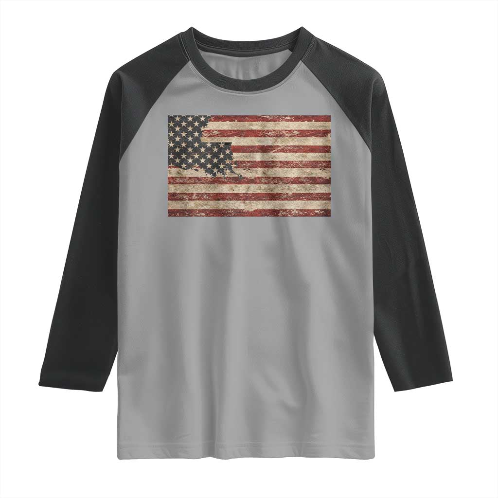 Louisiana Pride Vintage American Flag State Map Raglan Shirt TS11 Sport Gray Black Print Your Wear