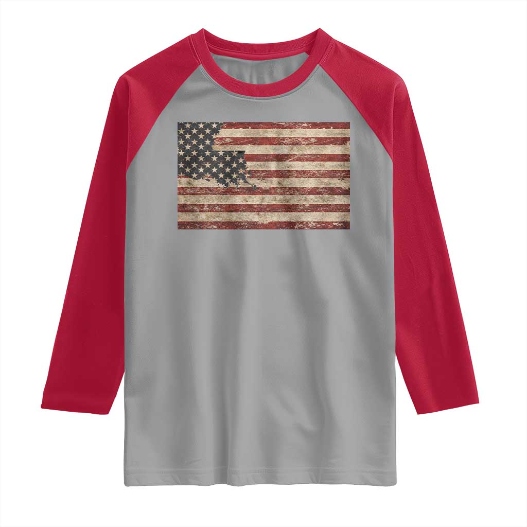 Louisiana Pride Vintage American Flag State Map Raglan Shirt TS11 Sport Gray Red Print Your Wear