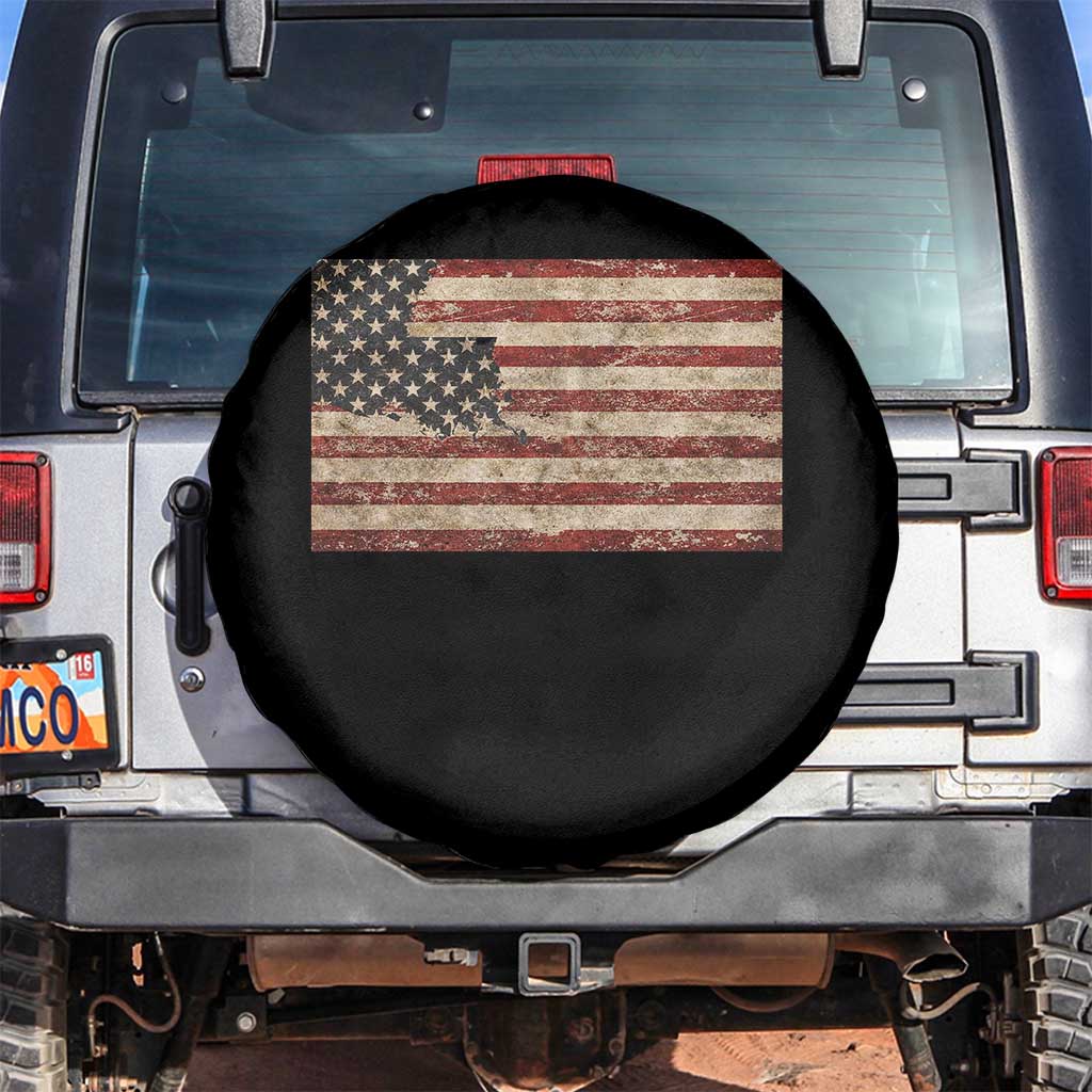 Louisiana Pride Vintage American Flag State Map Spare Tire Cover TS11 No hole Black Print Your Wear