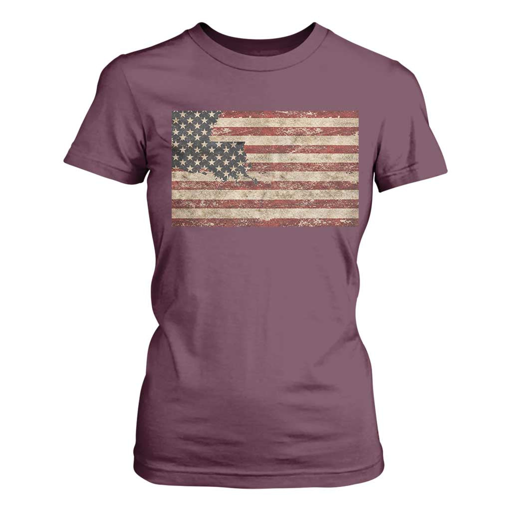 Louisiana Pride Vintage American Flag State Map T Shirt For Women TS11 Maroon Print Your Wear