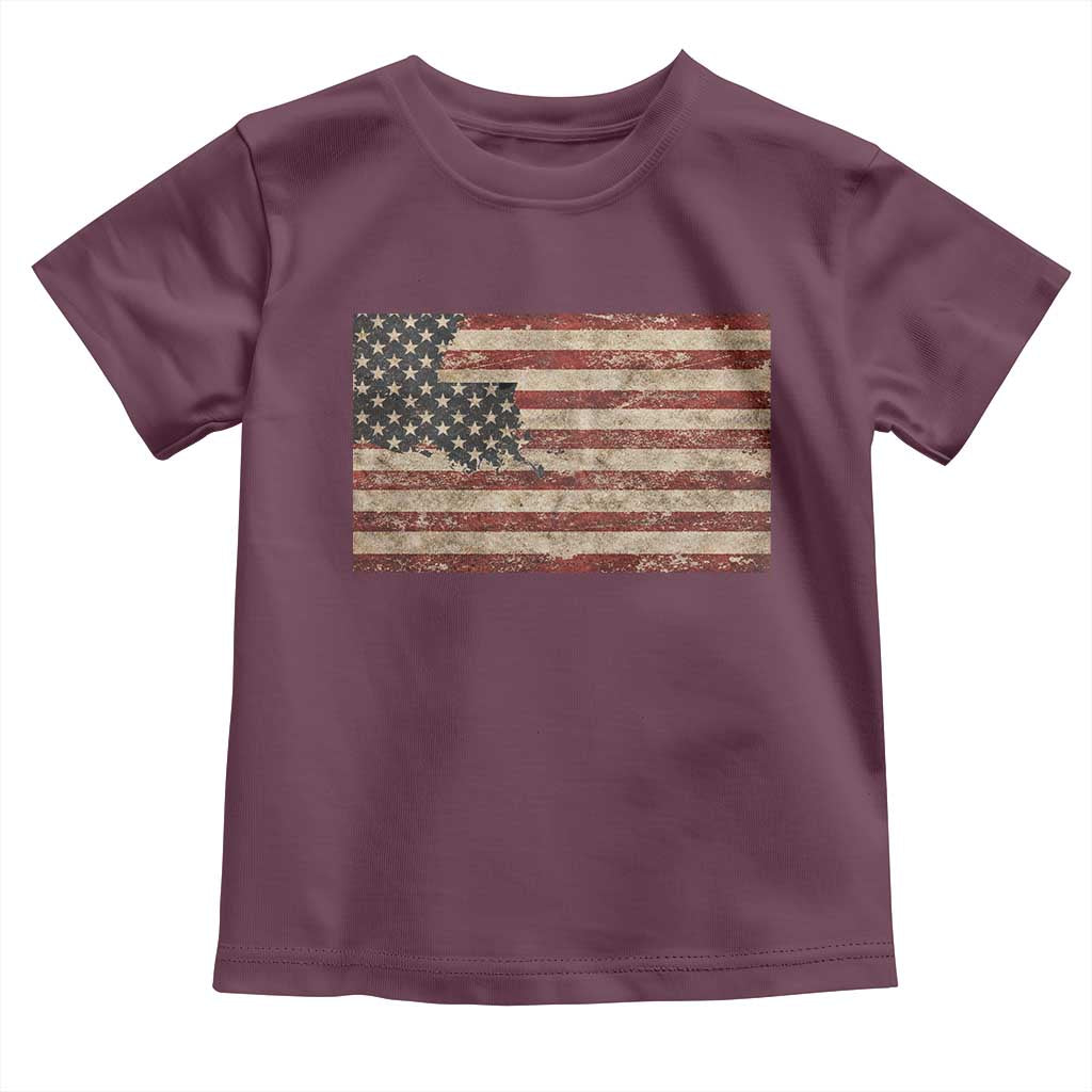 Louisiana Pride Vintage American Flag State Map Toddler T Shirt TS11 Maroon Print Your Wear