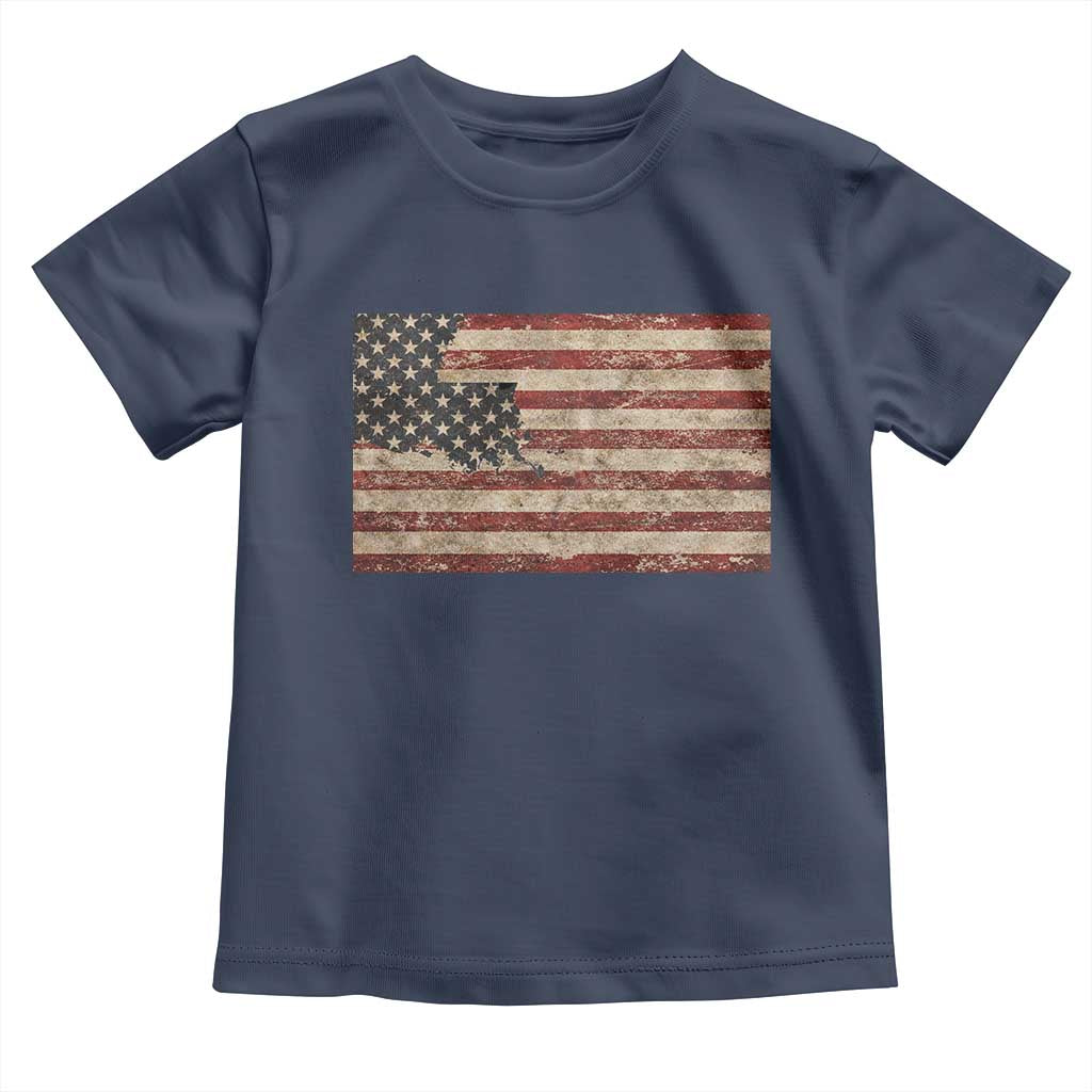 Louisiana Pride Vintage American Flag State Map Toddler T Shirt TS11 Navy Print Your Wear