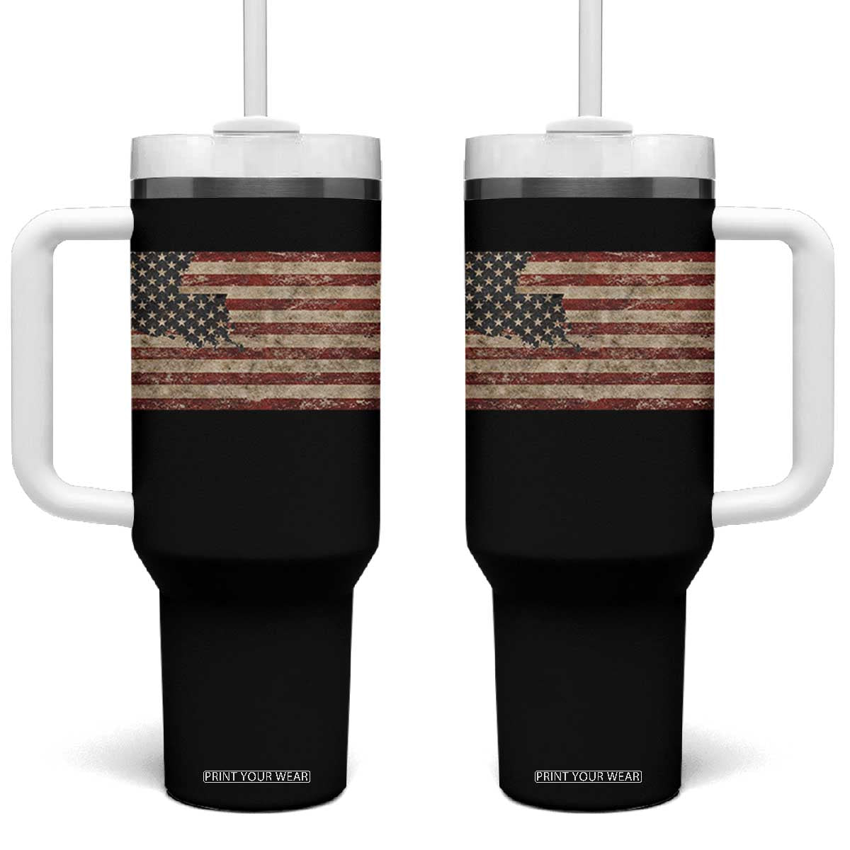 Louisiana Pride Vintage American Flag State Map Tumbler With Handle TS11 One Size: 40 oz Black Print Your Wear