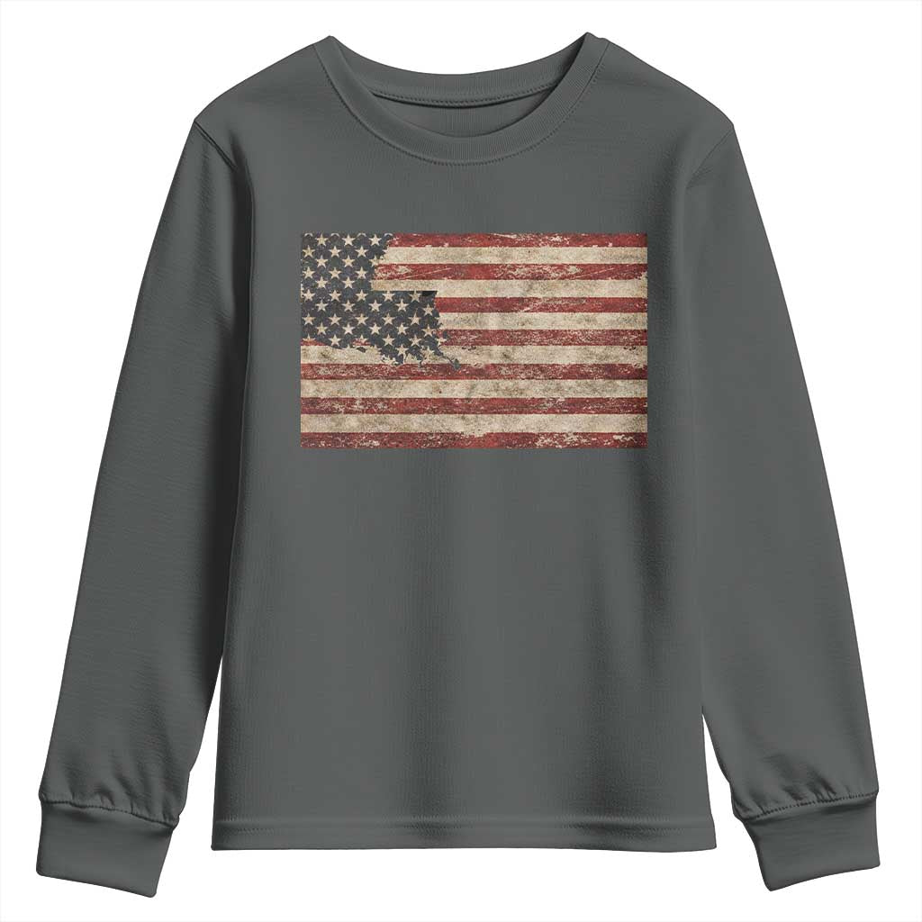 Louisiana Pride Vintage American Flag State Map Youth Sweatshirt TS11 Dark Heather Print Your Wear