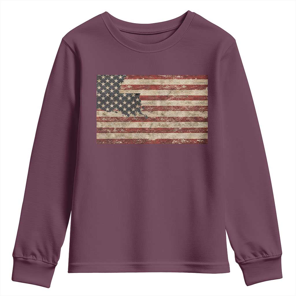 Louisiana Pride Vintage American Flag State Map Youth Sweatshirt TS11 Maroon Print Your Wear