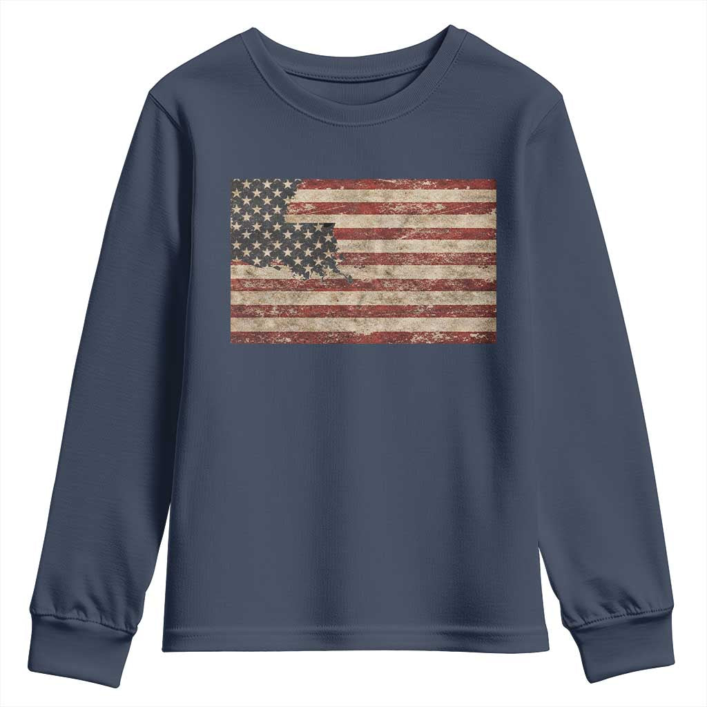 Louisiana Pride Vintage American Flag State Map Youth Sweatshirt TS11 Navy Print Your Wear