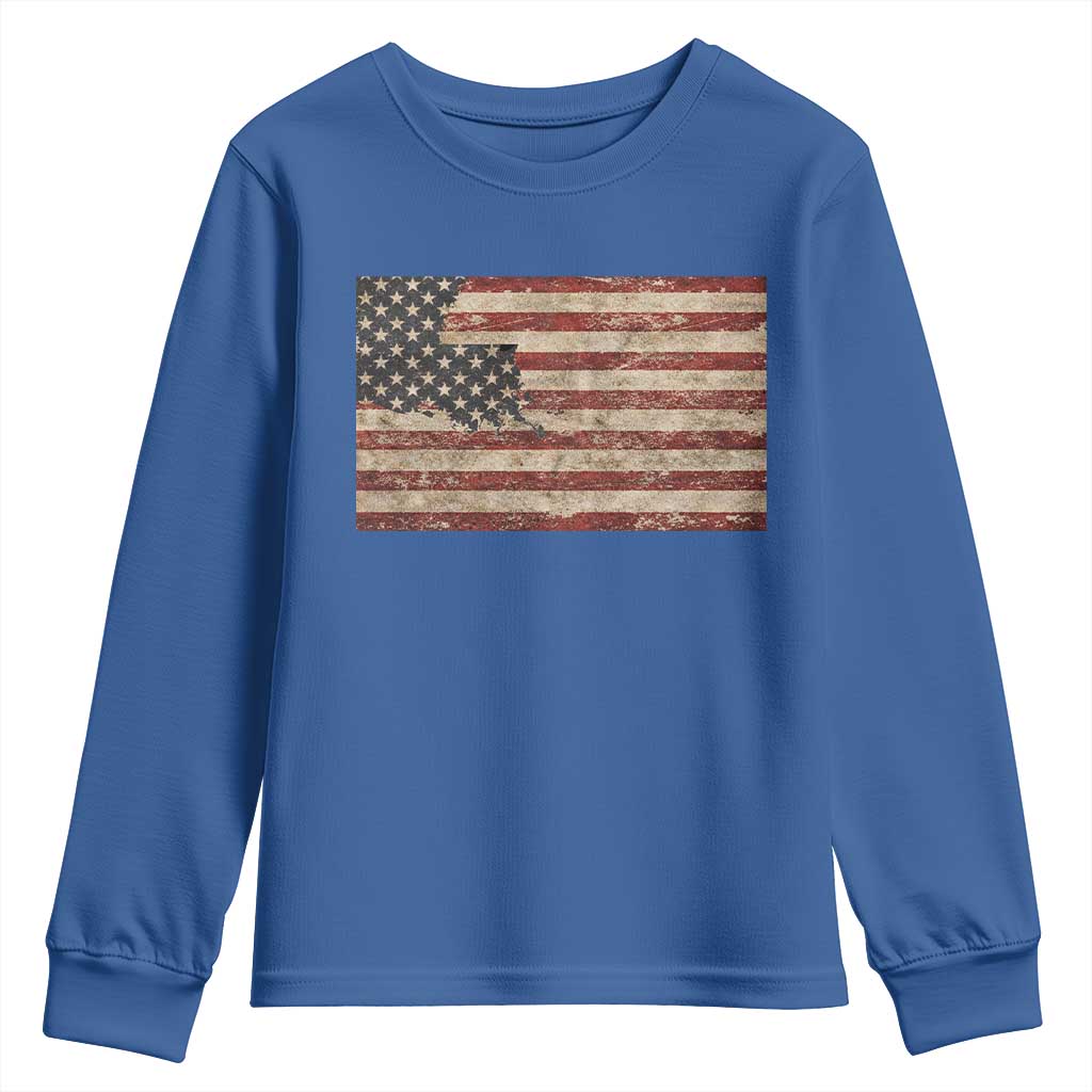 Louisiana Pride Vintage American Flag State Map Youth Sweatshirt TS11 Royal Blue Print Your Wear