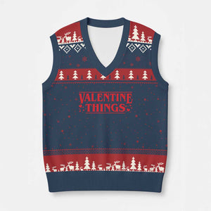 Funny Valentine Things V-Neck Knit Sweater Vest Romantic Stranger Valentine's Day Movie TS11 Navy Red Print Your Wear