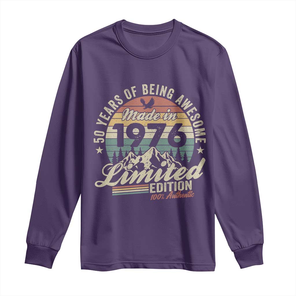 50th Birthday Made In 1976 Long Sleeve Shirt 50 Years Of Being Awesome Vintage Limited Edition TS11 Purple Print Your Wear