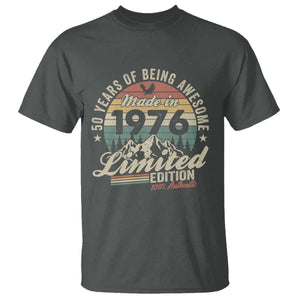 50th Birthday Made In 1976 T Shirt 50 Years Of Being Awesome Vintage Limited Edition TS11 Dark Heather Print Your Wear