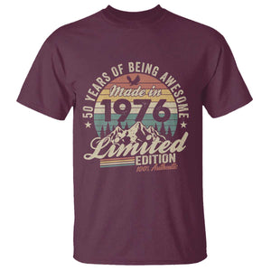 50th Birthday Made In 1976 T Shirt 50 Years Of Being Awesome Vintage Limited Edition TS11 Maroon Print Your Wear