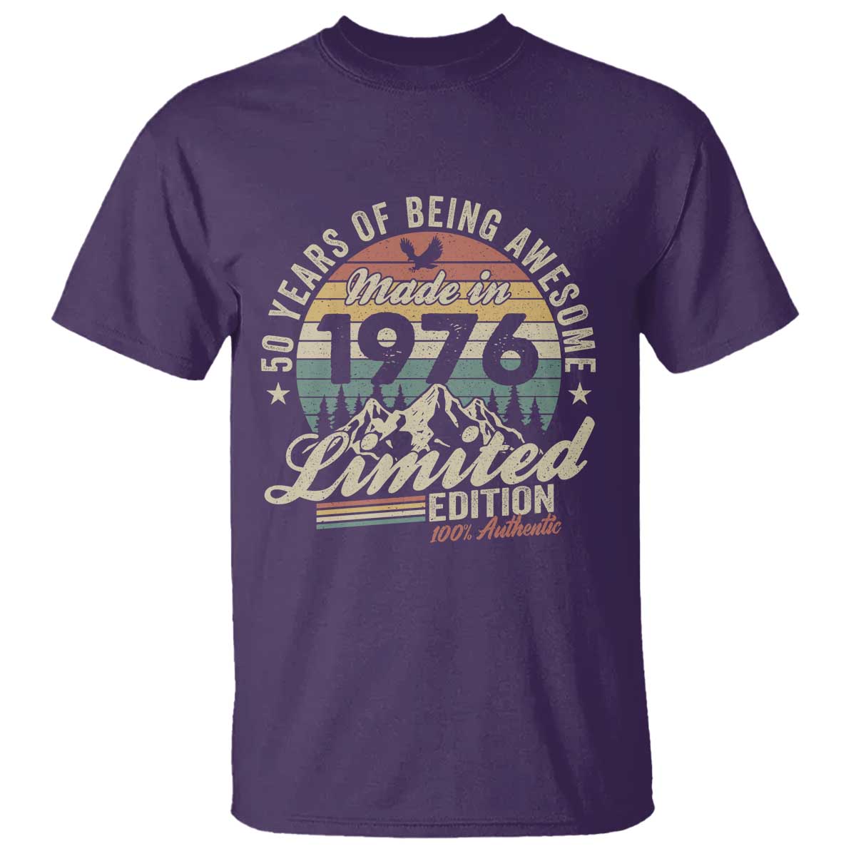 50th Birthday Made In 1976 T Shirt 50 Years Of Being Awesome Vintage Limited Edition TS11 Purple Print Your Wear