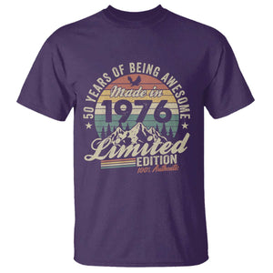 50th Birthday Made In 1976 T Shirt 50 Years Of Being Awesome Vintage Limited Edition TS11 Purple Print Your Wear