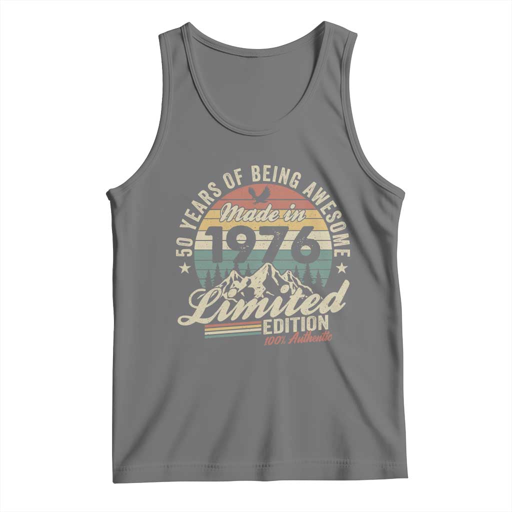 50th Birthday Made In 1976 Tank Top 50 Years Of Being Awesome Vintage Limited Edition TS11 Black Heather Print Your Wear
