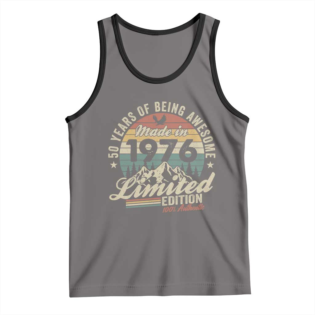 50th Birthday Made In 1976 Tank Top 50 Years Of Being Awesome Vintage Limited Edition TS11 Deep Heather Black Print Your Wear