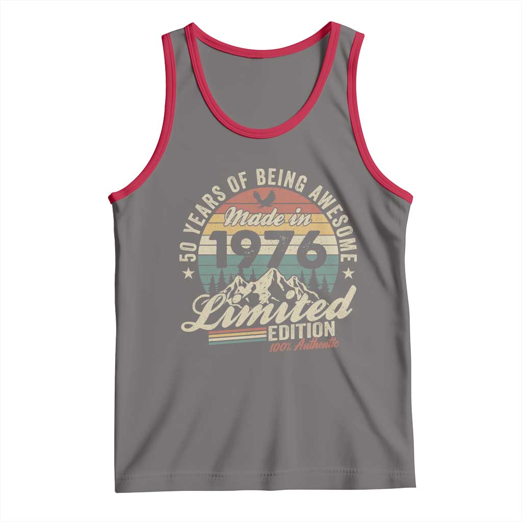 50th Birthday Made In 1976 Tank Top 50 Years Of Being Awesome Vintage Limited Edition TS11 Deep Heather Red Print Your Wear
