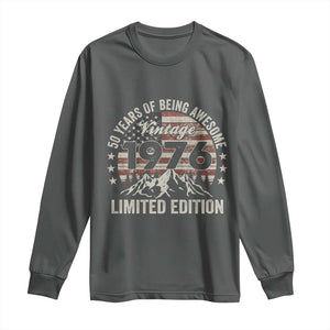 50th Birthday Vintage 1976 Limited Edition Long Sleeve Shirt 50 Years Of Being Awesome American Flag TS11 Dark Heather Print Your Wear