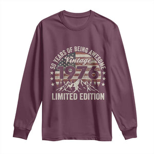 50th Birthday Vintage 1976 Limited Edition Long Sleeve Shirt 50 Years Of Being Awesome American Flag TS11 Maroon Print Your Wear