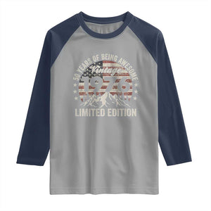 50th Birthday Vintage 1976 Limited Edition Raglan Shirt 50 Years Of Being Awesome American Flag TS11 Sport Gray Navy Print Your Wear