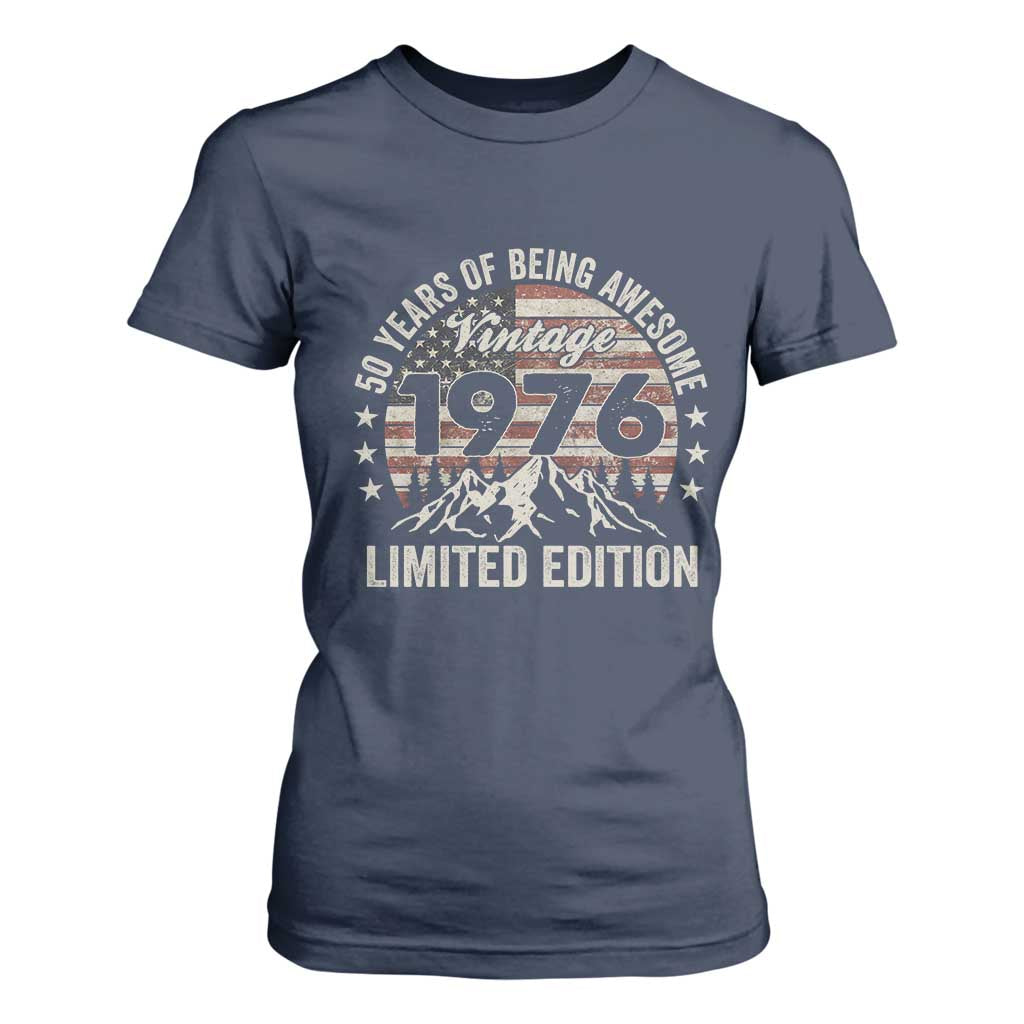 50th Birthday Vintage 1976 Limited Edition T Shirt For Women 50 Years Of Being Awesome American Flag TS11 Navy Print Your Wear