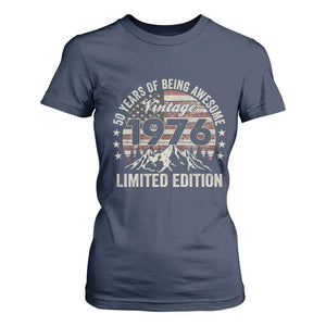 50th Birthday Vintage 1976 Limited Edition T Shirt For Women 50 Years Of Being Awesome American Flag TS11 Navy Print Your Wear
