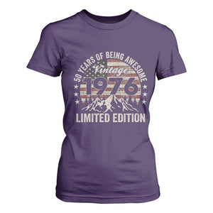 50th Birthday Vintage 1976 Limited Edition T Shirt For Women 50 Years Of Being Awesome American Flag TS11 Purple Print Your Wear