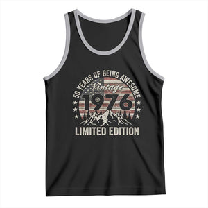50th Birthday Vintage 1976 Limited Edition Tank Top 50 Years Of Being Awesome American Flag TS11 Black Athletic Heather Print Your Wear
