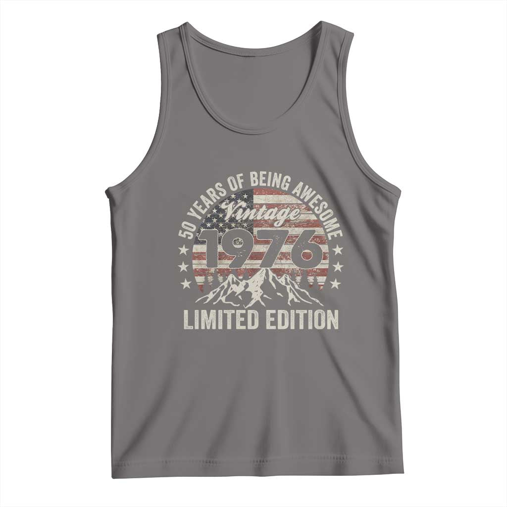 50th Birthday Vintage 1976 Limited Edition Tank Top 50 Years Of Being Awesome American Flag TS11 Deep Heather Print Your Wear