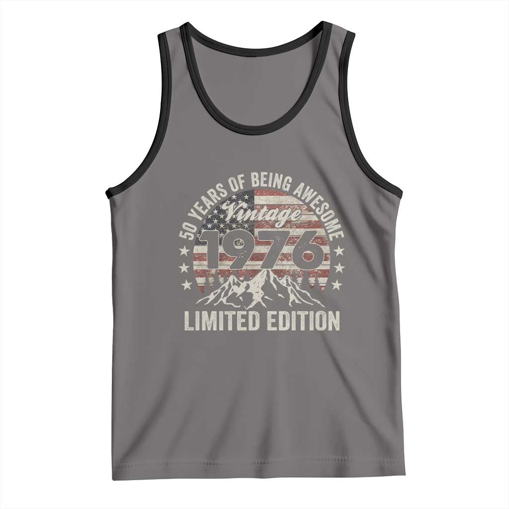 50th Birthday Vintage 1976 Limited Edition Tank Top 50 Years Of Being Awesome American Flag TS11 Deep Heather Black Print Your Wear