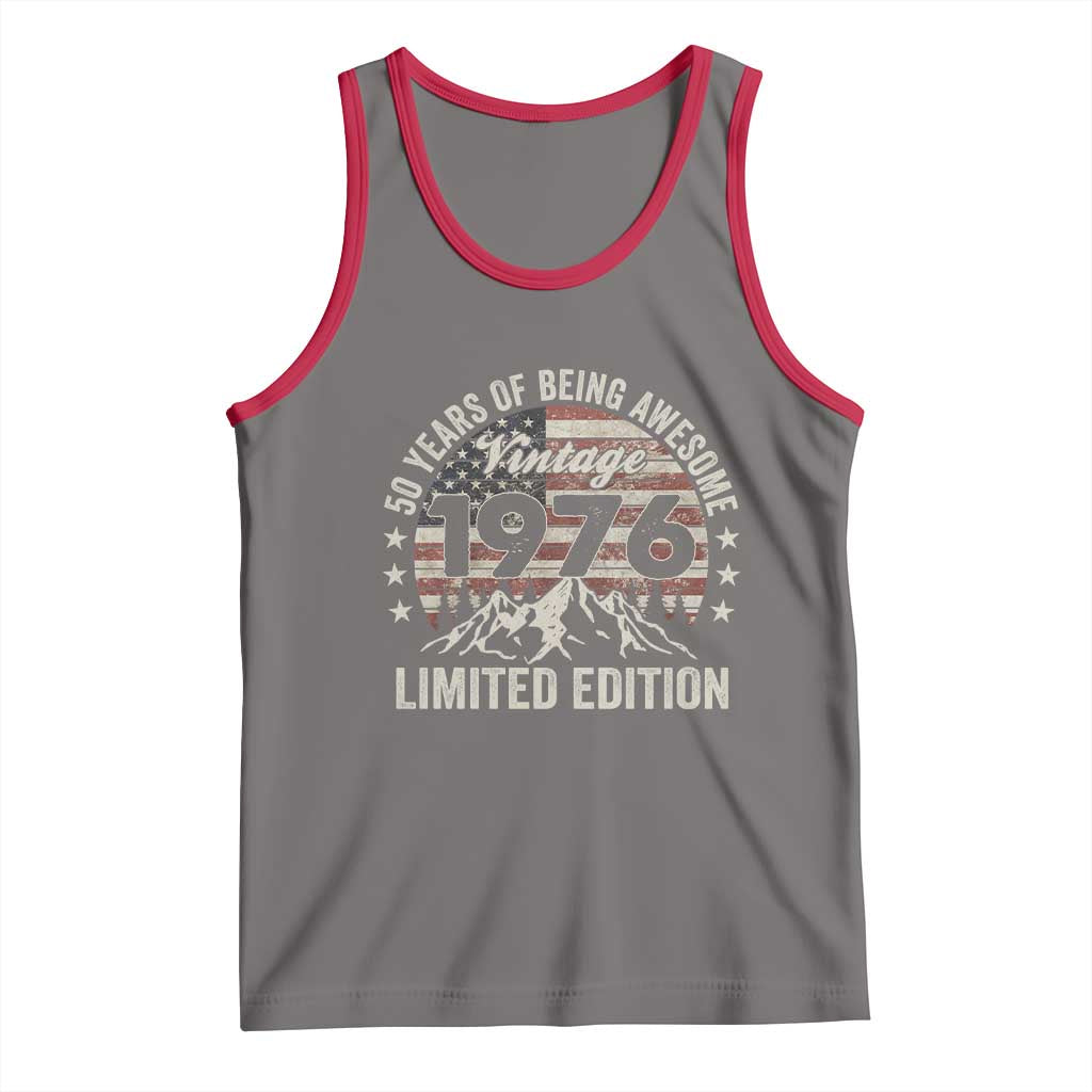 50th Birthday Vintage 1976 Limited Edition Tank Top 50 Years Of Being Awesome American Flag TS11 Deep Heather Red Print Your Wear