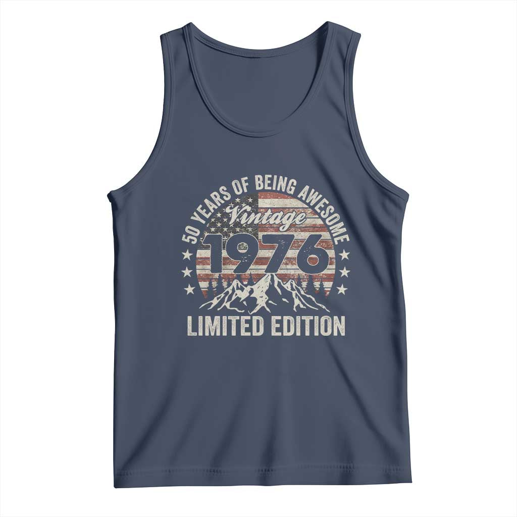 50th Birthday Vintage 1976 Limited Edition Tank Top 50 Years Of Being Awesome American Flag TS11 Navy Print Your Wear