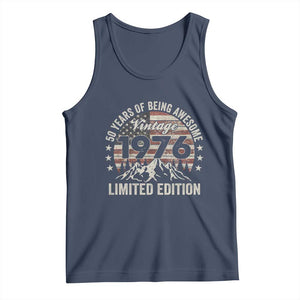 50th Birthday Vintage 1976 Limited Edition Tank Top 50 Years Of Being Awesome American Flag TS11 Navy Print Your Wear