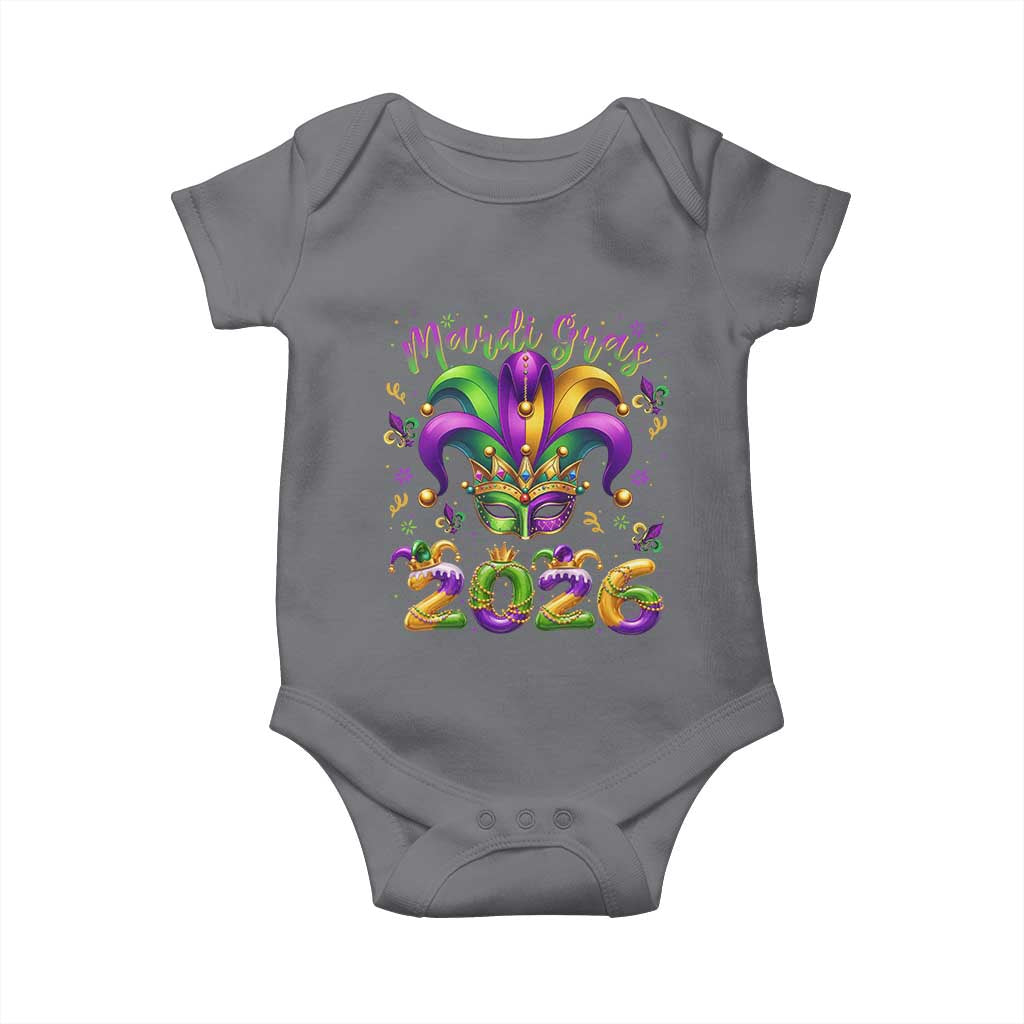 Mardi Gras 2026 Baby Onesie Funny Jester Hat Carnival Fleur De Lis TS11 Charcoal Print Your Wear