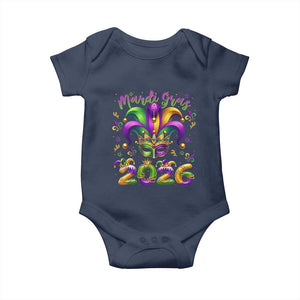 Mardi Gras 2026 Baby Onesie Funny Jester Hat Carnival Fleur De Lis TS11 Navy Print Your Wear