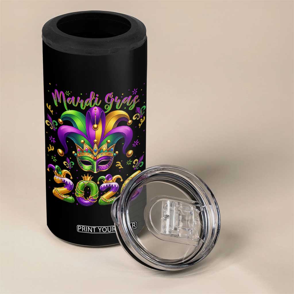 Mardi Gras 2026 4 in 1 Can Cooler Tumbler Funny Jester Hat Carnival Fleur De Lis TS11 Print Your Wear