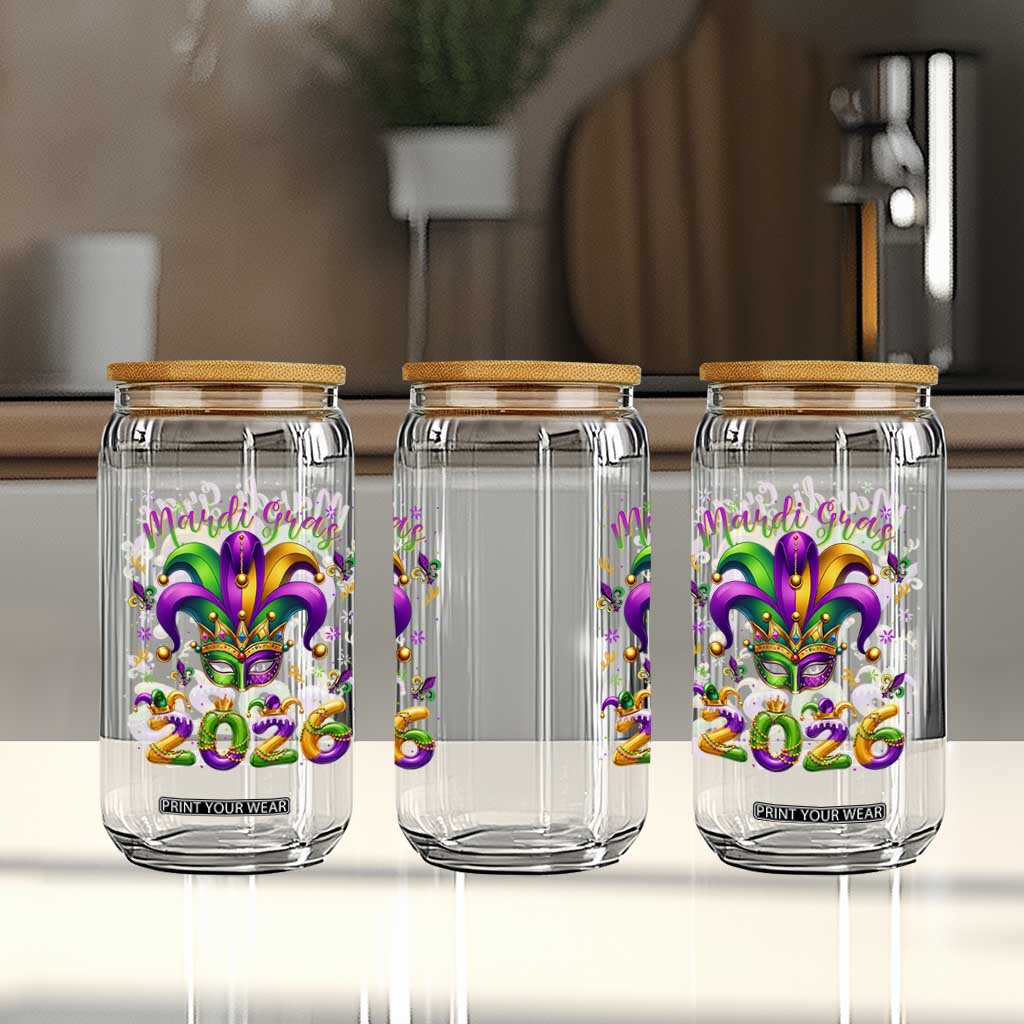 Mardi Gras 2026 Glass Can Funny Jester Hat Carnival Fleur De Lis TS11 Print Your Wear