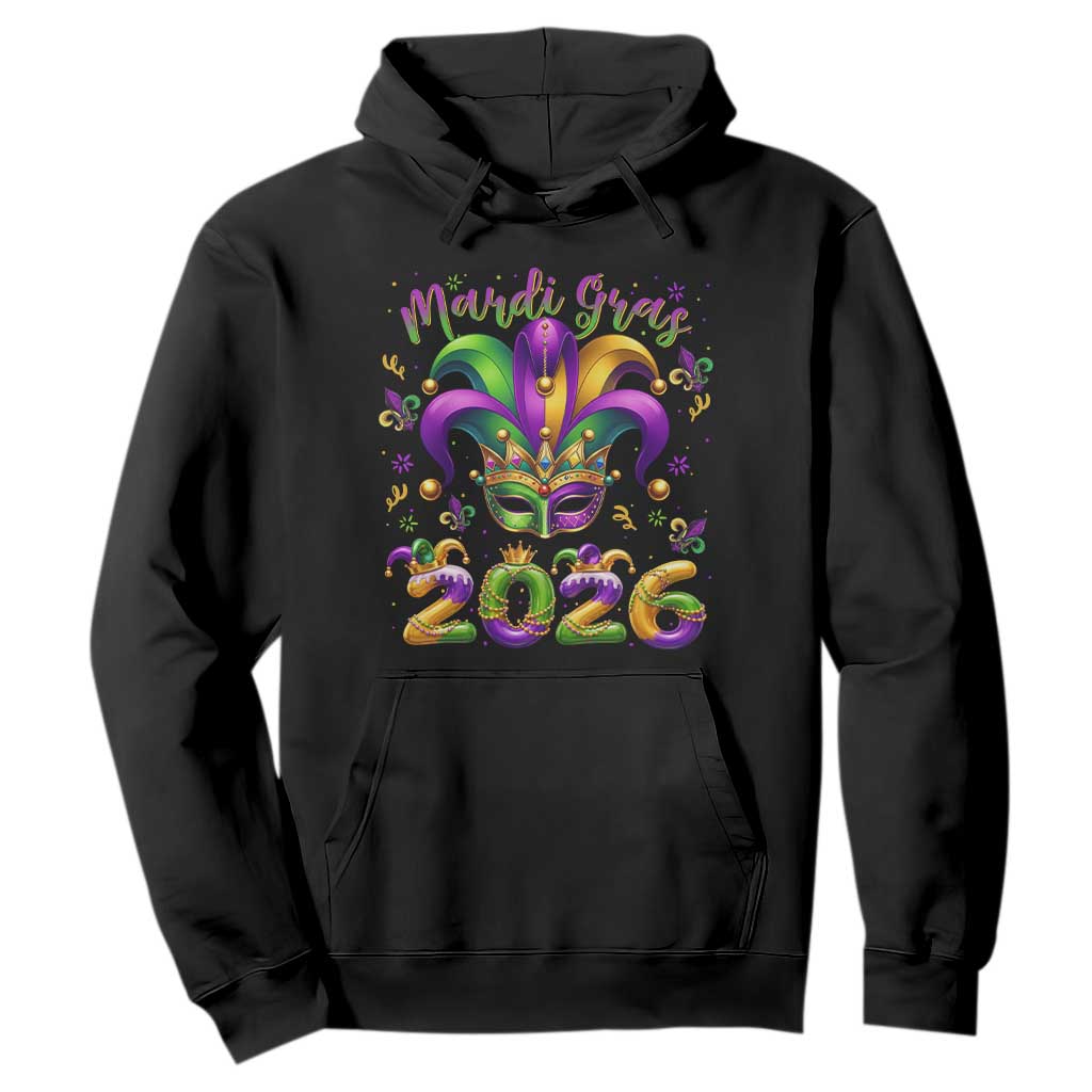 Mardi Gras 2026 Hoodie Funny Jester Hat Carnival Fleur De Lis TS11 Black Print Your Wear