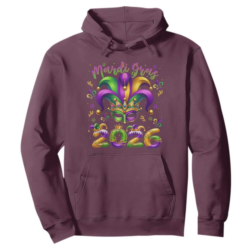 Mardi Gras 2026 Hoodie Funny Jester Hat Carnival Fleur De Lis TS11 Maroon Print Your Wear