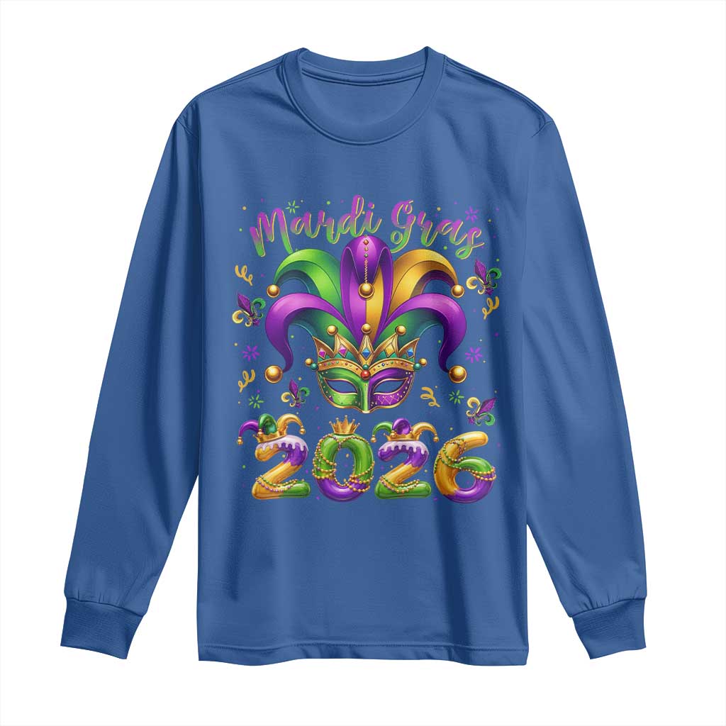 Mardi Gras 2026 Long Sleeve Shirt Funny Jester Hat Carnival Fleur De Lis TS11 Royal Blue Print Your Wear
