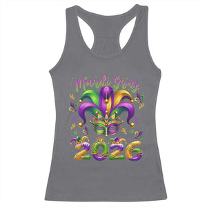 Mardi Gras 2026 Racerback Tank Top Funny Jester Hat Carnival Fleur De Lis TS11 Charcoal Print Your Wear