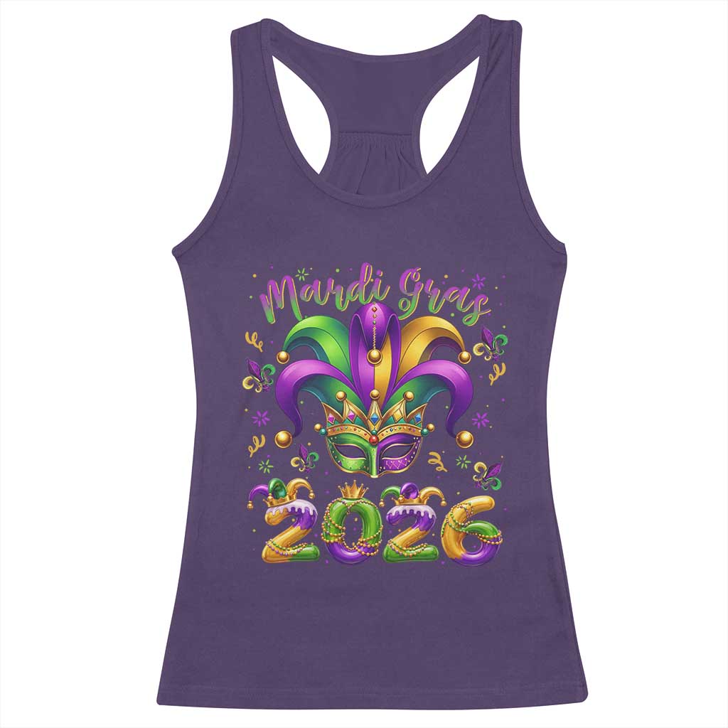 Mardi Gras 2026 Racerback Tank Top Funny Jester Hat Carnival Fleur De Lis TS11 Purple Print Your Wear